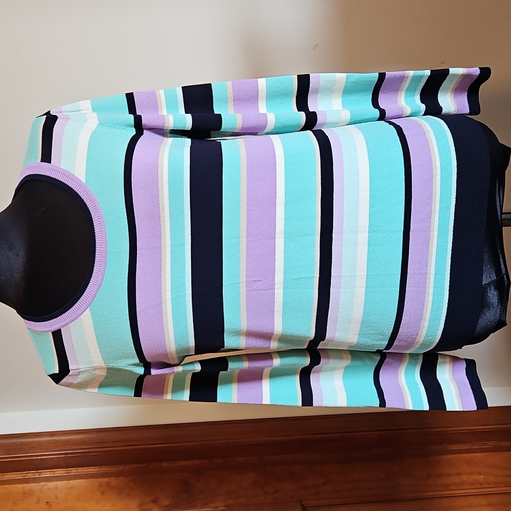 Talbots Striped Sweater - Mint, Lavender, and Navy Medium Excellent Condition